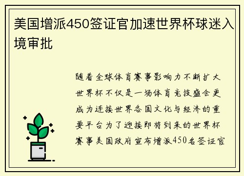 美国增派450签证官加速世界杯球迷入境审批